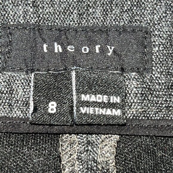 THEORY Black & Gray Space Dye Straight Leg Slit Hem Slacks Trouser Pants -EUC -8 - Picture 10 of 13